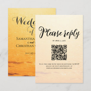 Tarjeta De Confirmación De Asistencia Naranja dorado verano olas de mar boda