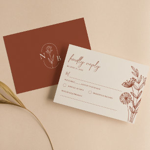 Tarjeta De Confirmación De Asistencia Naranja Floral Minimalista de Terracotta Quemada B