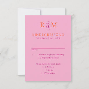 Tarjeta De Confirmación De Asistencia Naranja magenta brillante Boda simple monograma RS
