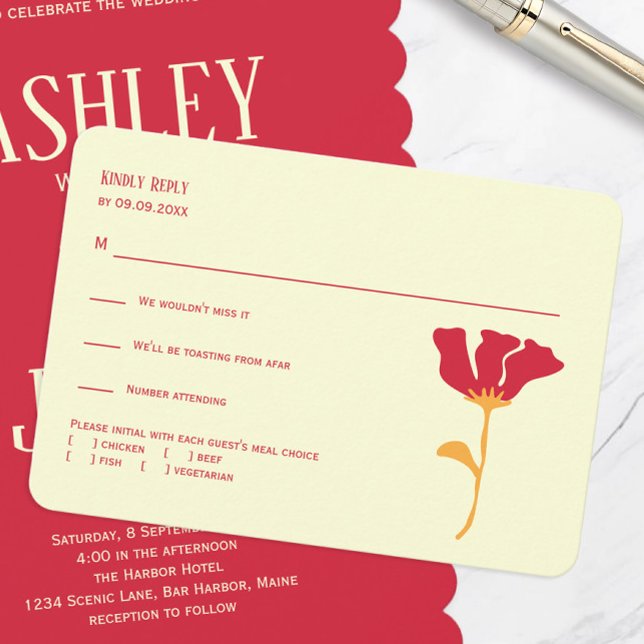 Tarjeta De Confirmación De Asistencia Naranja moderno y Boda rojo (Subido por el creador)