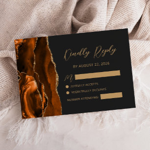 Tarjeta De Confirmación De Asistencia Naranja quemado Agate Gold Calligraphy Boda de gui