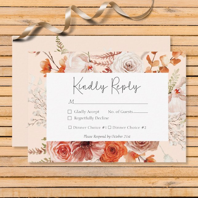 Tarjeta De Confirmación De Asistencia Naranja Quemado Boho Caer Floral Monograma (Subido por el creador)