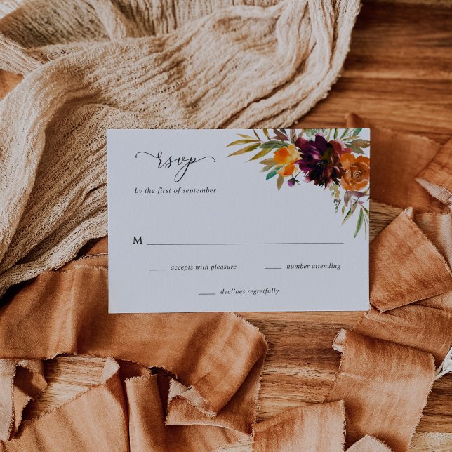 Tarjeta De Confirmación De Asistencia Naranja quemado Burgundy Cae Boda Rústico Floral (Subido por el creador)