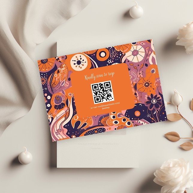 Tarjeta De Confirmación De Asistencia Naranja retro rubor rosa morado boda (Subido por el creador)