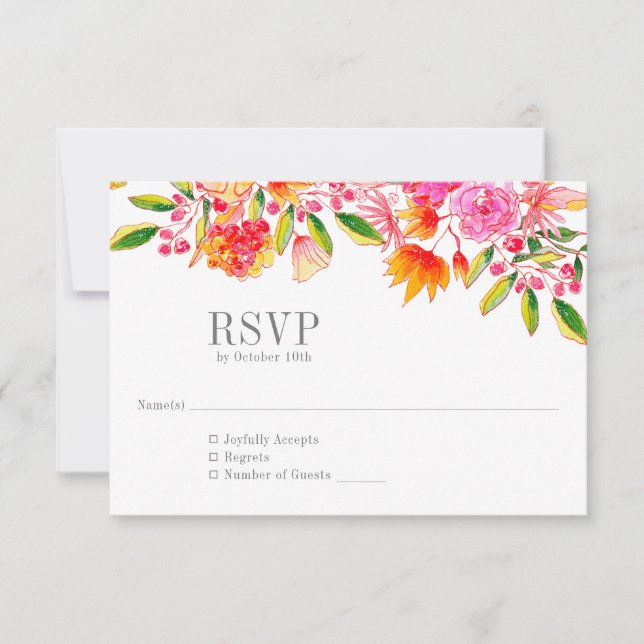 Tarjeta De Confirmación De Asistencia Naranja rosado moderno Boda floral simple (Anverso)