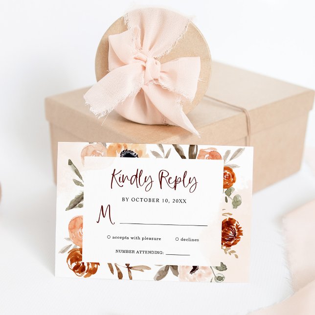 Tarjeta De Confirmación De Asistencia Naranja ruso Boho | Boda acuarela (Subido por el creador)