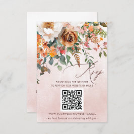 Tarjeta De Confirmación De Asistencia Naranja Rústico Boda de otoño floral CÓDIGO QR