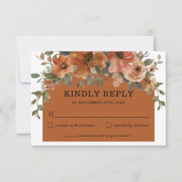 Tarjeta De Confirmación De Asistencia Naranja Rústico Quemado Rust Brown Boda de Arco Fl