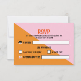 Tarjeta De Confirmación De Asistencia Naranja y Rosa Boda Festival WedFest