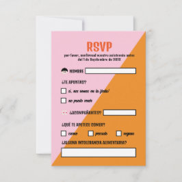 Tarjeta De Confirmación De Asistencia Naranja y Rosa Triangulo Comida Boda