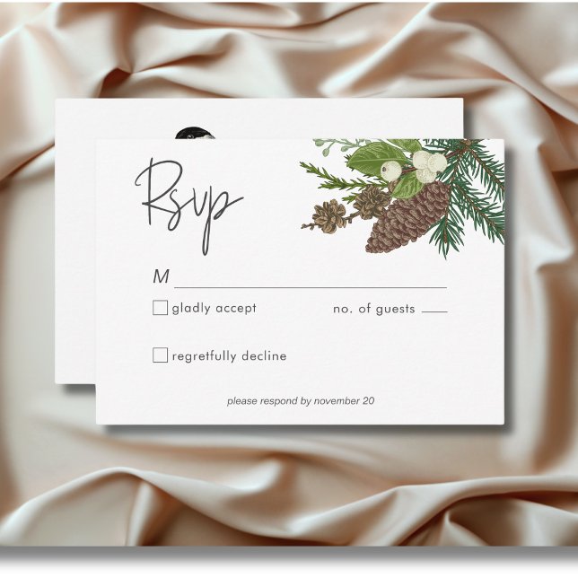 Tarjeta De Confirmación De Asistencia Naturaleza invernal y pino rústico (Rustic Winter Nature & Pine RSVP Card)