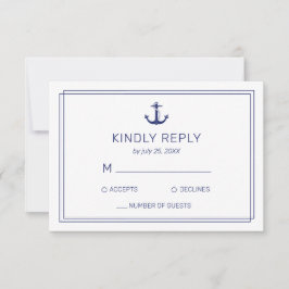 Tarjeta De Confirmación De Asistencia Nautical Anchor Naval y Boda Minimalista blanco