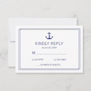 Tarjeta De Confirmación De Asistencia Nautical Anchor Naval y Boda Minimalista blanco