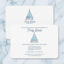 Tarjeta De Confirmación De Asistencia Nautical Blue Sailboat Birthday QR Code
