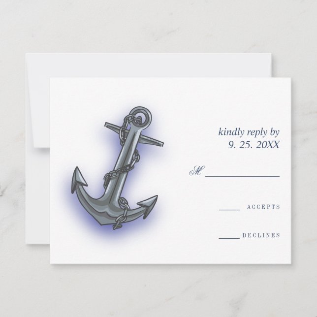 Tarjeta De Confirmación De Asistencia Nautical Bote Anchor Fabulous Sailing Boda (Anverso)