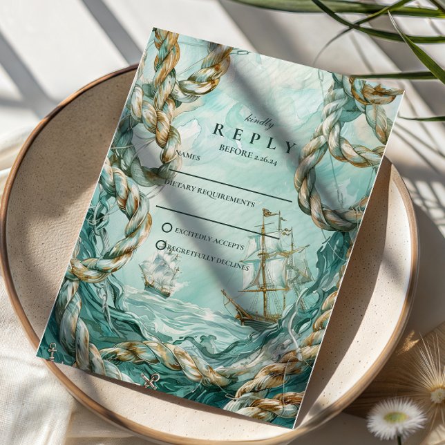 Tarjeta De Confirmación De Asistencia Nautical Rope Voyage Wedding (Subido por el creador)