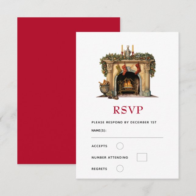 Tarjeta De Confirmación De Asistencia Navidades acogedores de la chimenea de Victoria (Anverso / Reverso)