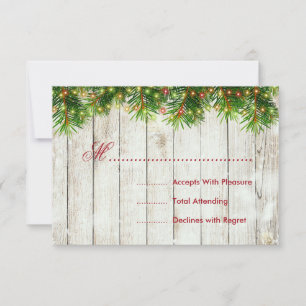 Tarjeta De Confirmación De Asistencia Navidades Boda Árbol RSVP, Luces y Cinta Roja