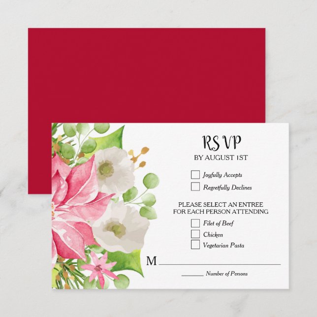 Tarjeta De Confirmación De Asistencia Navidades Boda de vacaciones Floral (Anverso / Reverso)