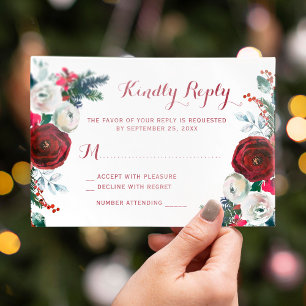 Tarjeta De Confirmación De Asistencia Navidades boda floral rojo botánico