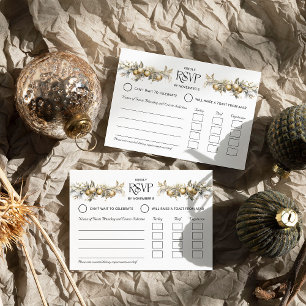 Tarjeta De Confirmación De Asistencia Navidades Boda Gold Holly y Ornaments Entrée