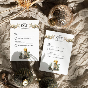 Tarjeta De Confirmación De Asistencia Navidades Boda Holly Velas y Ornamentos
