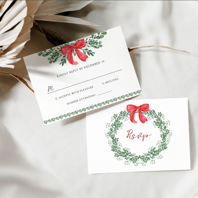 Tarjeta De Confirmación De Asistencia Navidades Bow | Boda de feriado caprichoso (Subido por el creador)