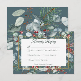 Tarjeta De Confirmación De Asistencia Navidades de invierno Boda Verde azulado de la veg