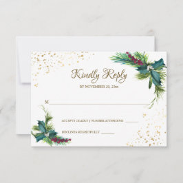 Tarjeta De Confirmación De Asistencia Navidades de invierno Evergreen Holly Boda