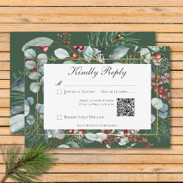 Tarjeta De Confirmación De Asistencia Navidades de invierno verde Código QR verde