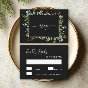 Tarjeta De Confirmación De Asistencia Navidades de la vegetación botánica Boda negro