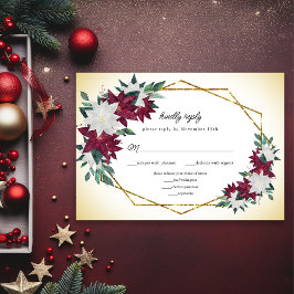 Tarjeta De Confirmación De Asistencia Navidades del marco dorado de la Poinsettias de Bo