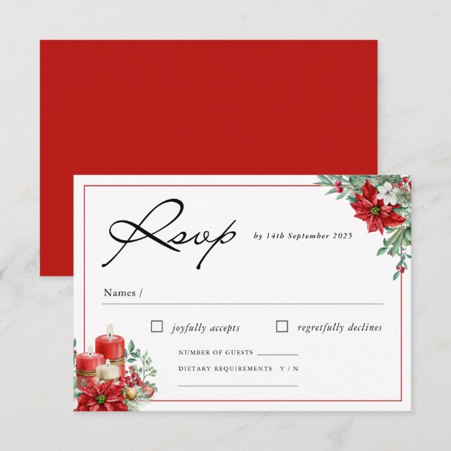 Tarjeta De Confirmación De Asistencia Navidades elegantes | Boda floral invernal (Anverso / Reverso)