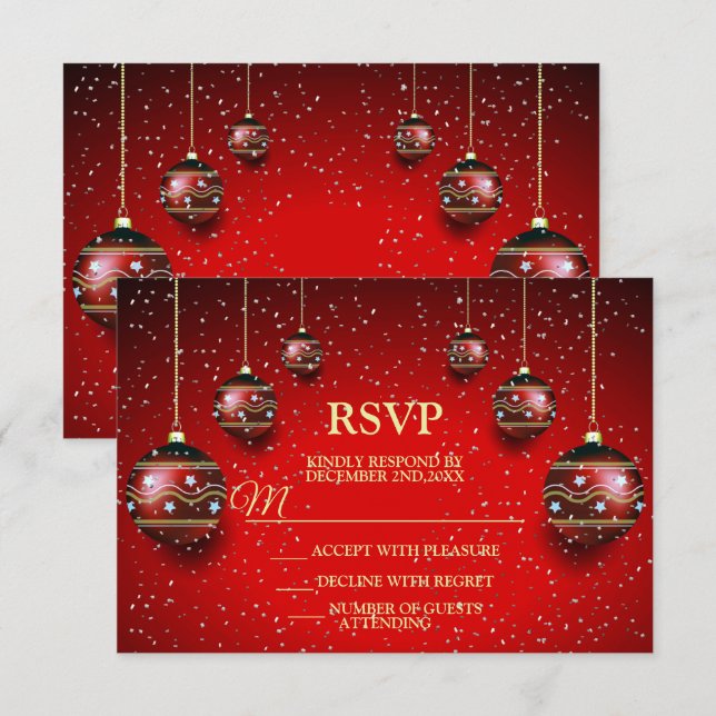 Tarjeta De Confirmación De Asistencia Navidades Fiesta Golden Red Winter Holidays Elegan (Anverso / Reverso)