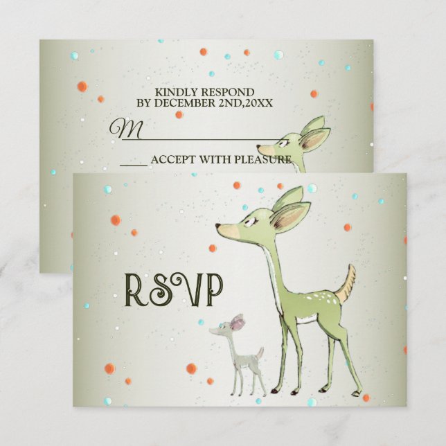 Tarjeta De Confirmación De Asistencia Navidades Fiesta Green Deers Holidays Cute (Anverso / Reverso)