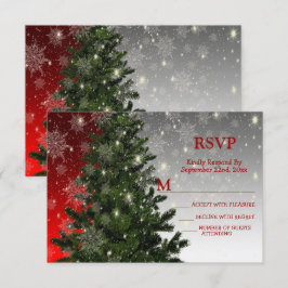 Tarjeta De Confirmación De Asistencia Navidades Fiesta Green Tree Red Silver Snowflakes