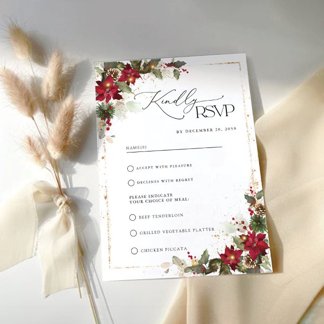 Tarjeta De Confirmación De Asistencia Navidades florales de Pine Poinsettia Rustic (Subido por el creador)