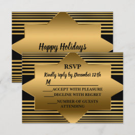 Tarjeta De Confirmación De Asistencia Navidades Golden Black Geométrico Elegante