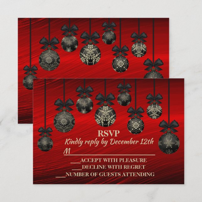 Tarjeta De Confirmación De Asistencia Navidades Red Black Elegant Holidays Winter (Anverso / Reverso)