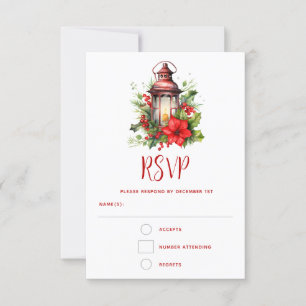 Tarjeta De Confirmación De Asistencia Navidades rojos Lantern Poinsettia y Pine