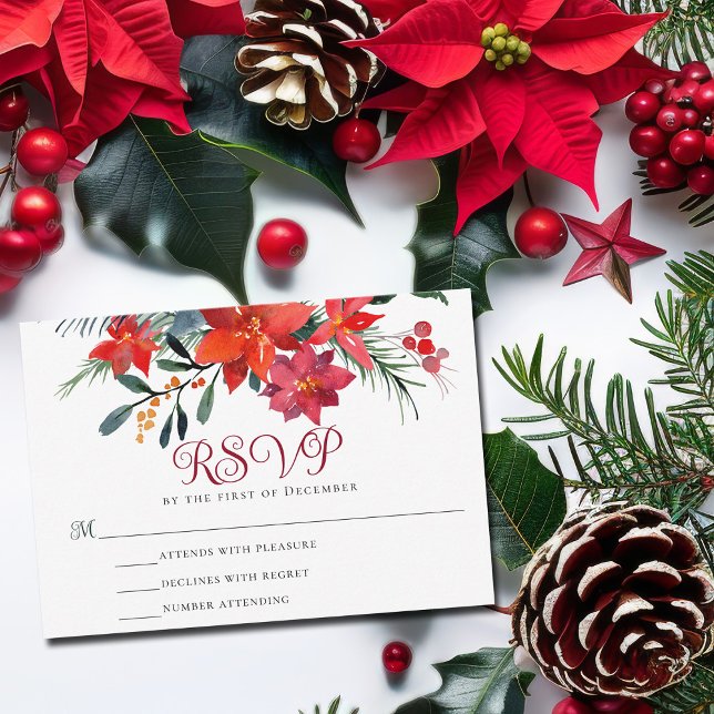 Tarjeta De Confirmación De Asistencia Navidades rojos Poinsettia Elegante Fiesta Floral (Subido por el creador)