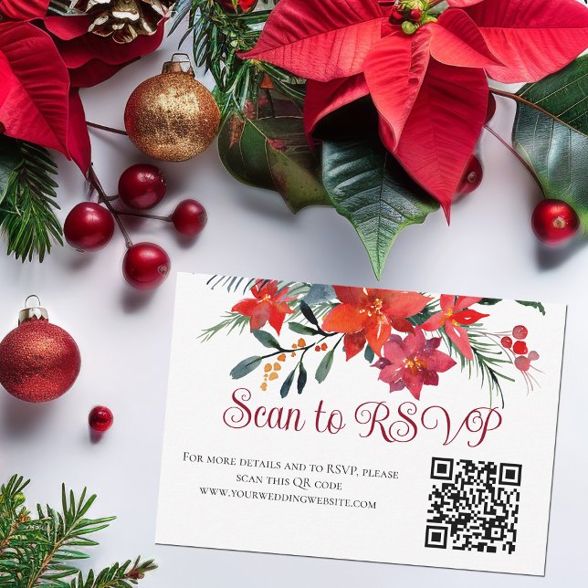Tarjeta De Confirmación De Asistencia Navidades rojos Poinsettia Elegante Floral Código  (Subido por el creador)