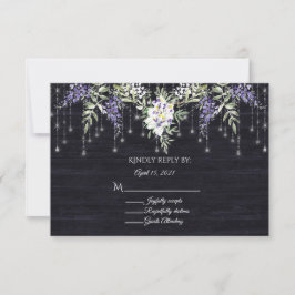 Tarjeta De Confirmación De Asistencia Navy Barnboard String ilumina Wisteria