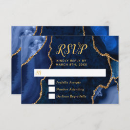 Tarjeta De Confirmación De Asistencia Navy Blue and Gold Agate Marble