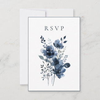 Tarjeta De Confirmación De Asistencia Navy Blue Botanical Wedding