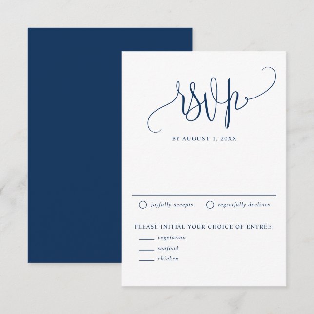 Tarjeta De Confirmación De Asistencia Navy Blue Hacemos Boda de caligrafía moderna (Anverso / Reverso)