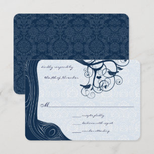 Tarjeta De Confirmación De Asistencia Navy Blue Outdoor Garden Tree Lovebird Boda
