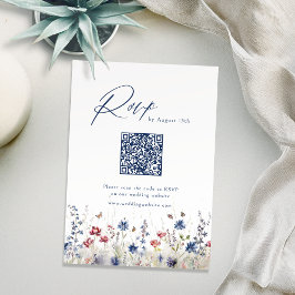 Tarjeta De Confirmación De Asistencia Navy Blue Wildflower Rustic Wedding QR code