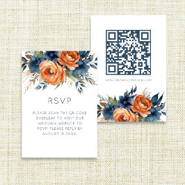Tarjeta De Confirmación De Asistencia Navy Burnt Orange Florals Wedding 
