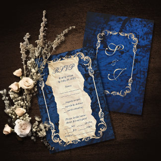 Tarjeta De Confirmación De Asistencia Navy Gold Baroque Elegante Boda de lujo